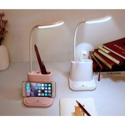 Настільна акумуляторна LED лампа з функцією Power Bank та підставкою для смартфона (біла, рожева)
