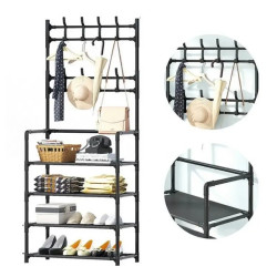 Вішалка для одягу в передпокій з полицями для взуття New simple floor clothes rack (колір чорний)