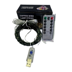 Гирлянда Роса USB . Зеленая  проволка. 30 м. 300 Led. Теплый свет. Пульт (8 режимов)