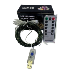 Гирлянда Роса USB . Зеленая  проволка. 30 м. 300 Led. Теплый свет. Пульт (8 режимов)