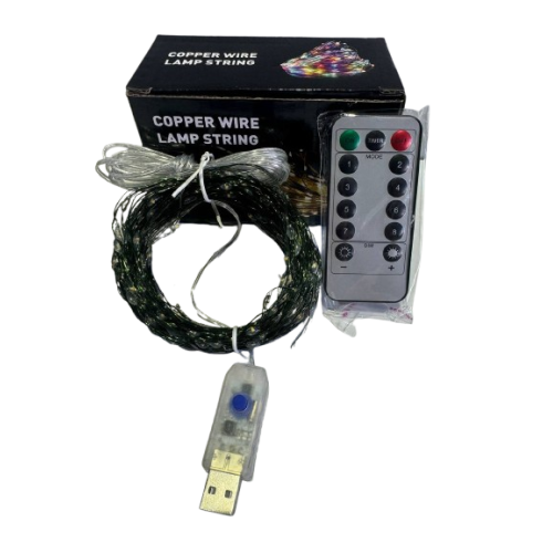 Гирлянда Роса USB . Зеленая  проволка. 30 м. 300 Led. Теплый свет. Пульт (8 режимов)