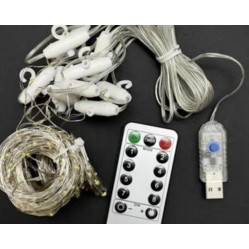Гирлянда штора USB . Серебристая  проволока.(3*2) м. 200 Led. Теплый свет. Пульт (8  режимов)