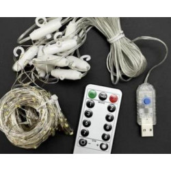 Гирлянда штора USB . Серебристая  проволока.(3*2) м. 200 Led. Теплый свет. Пульт (8  режимов)