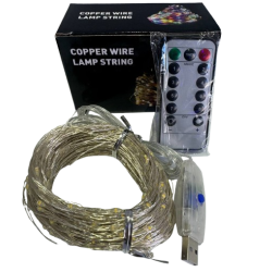 Гирлянда Роса USB серебристая проволока 500 Led. 50 м.   Теплый свет. Пульт (8  режимов)