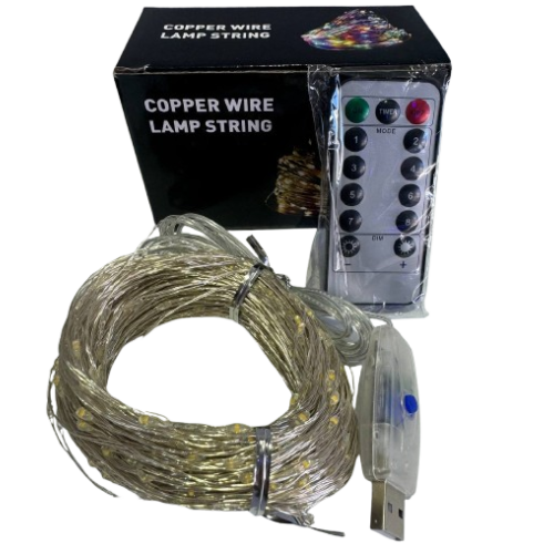 Гирлянда Роса USB серебристая проволока 500 Led. 50 м.   Теплый свет. Пульт (8  режимов)