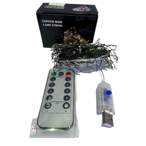 Гирлянда Фейерверк (Мишура) .USB. Зеленая  проволка 5 м. 150 Led. Теплый свет. Пульт (8  режимов)