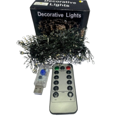 Гирлянда светодиодная. Фейерверк (Мишура). Зеленая  проволка. 10 м. 300 Led. Теплый свет. Пульт (8  режимов)