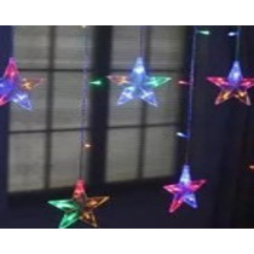 Гирлянда шторка(16подвесных Звезд). Цветной свет