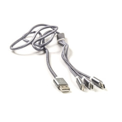 USB Кабель micro 3в1 (Type-C + Micro USB + Lightning) (серый, черный, золотой, белый, розовый)
