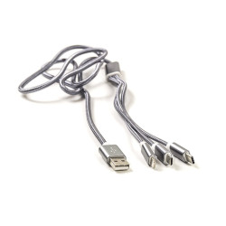USB Кабель micro 3в1 (Type-C + Micro USB + Lightning) (серый, черный, золотой, белый, розовый)