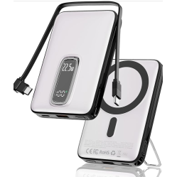 Магнітний Power Bank MP102 10000mAh зі швидким заряджанням 22.5W, бездротовим MagSafe, вбудованим кабелем та підставкою