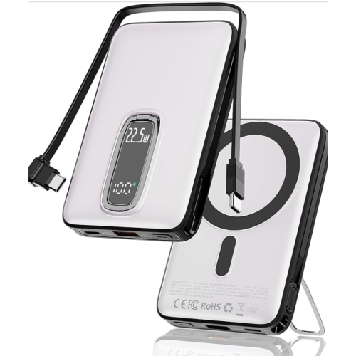Магнітний Power Bank MP102 10000mAh зі швидким заряджанням 22.5W, бездротовим MagSafe, вбудованим кабелем та підставкою