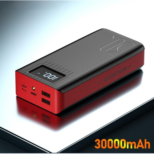 Портативний павербанк  30000 mAh, 5 портів USB, для iPhone Samsung Universal, червоний/чорний