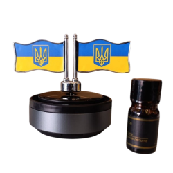 Автомобільний ароматизатор з сонячною панеллю у вигляді прапора України + флакон олії